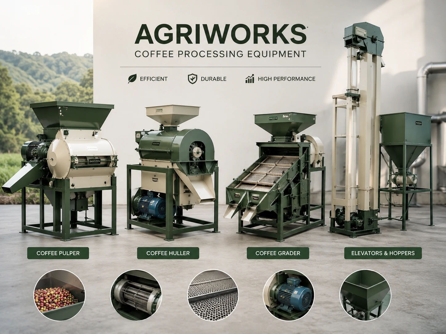 Agriworks coffee pulpers, hullers and graders